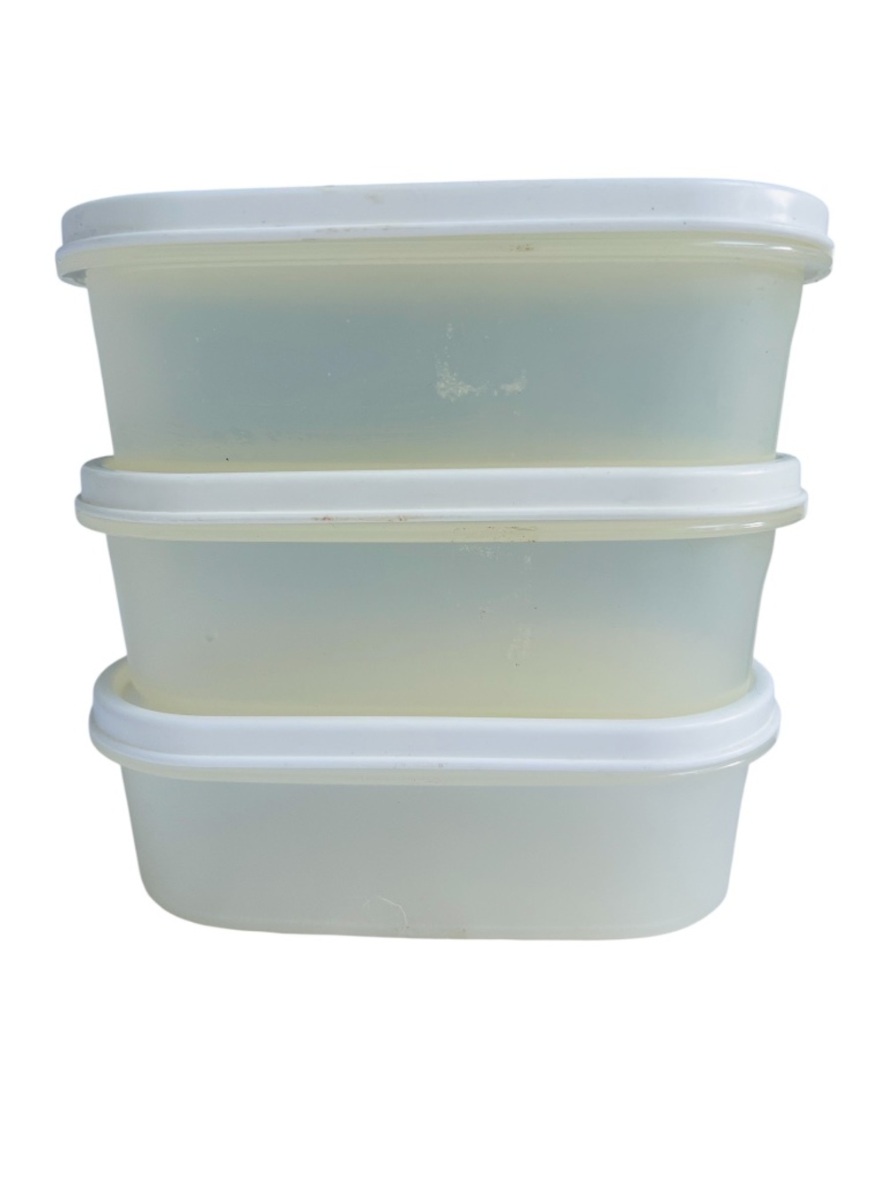3 Tupperware Containers Storage Clear w. White Lids 500 ml 2 Cups Made in Canada
